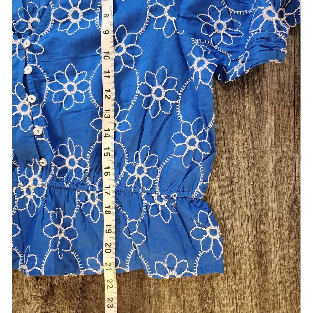 Calligraphie Women's Blouse Embroidered V-neck Button Down Blue White Size Large - Picture 13 of 15